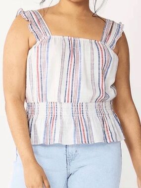 Draper James RSVP Striped Metallic Peplum Sleeveless Top M Summer Coastal